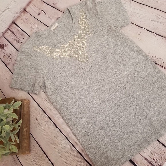 J Crew Factory Beaded T Shirt Grey - Picture 5 of 6
